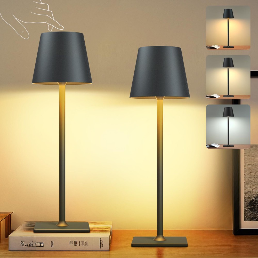2 Pack Cordless LED Table Lamp with 6000mAh Rechargeable Battery for Indoor Use
