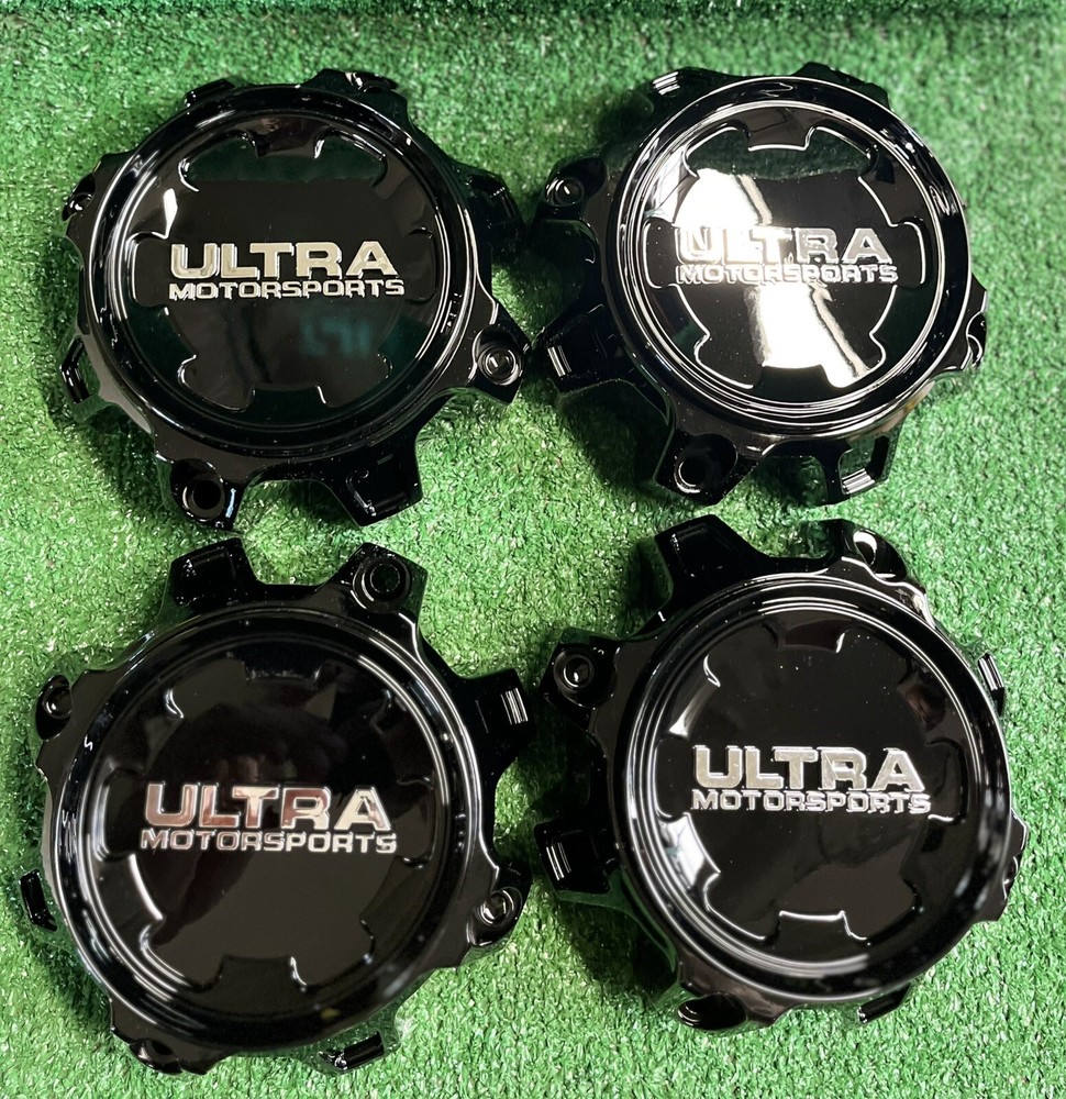 New Ultra Motorsports 4 Gloss Black Wheel Center Caps 83182090F-1B  A89-0081BK