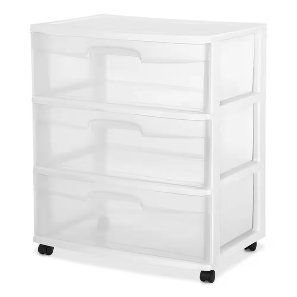 Wide 3-Drawer Plastic Rolling Storage Cart Container with Casters, (2-Pack)