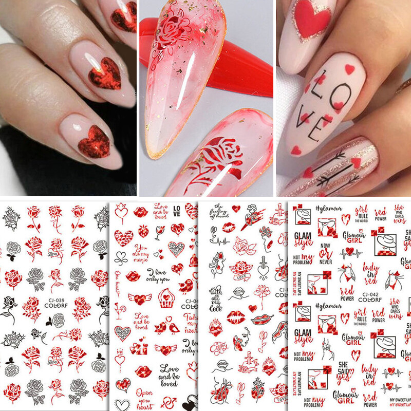Valentine's Day Nail Art Stickers 3D Laser Decals Love Heart Nail Stickers  wi