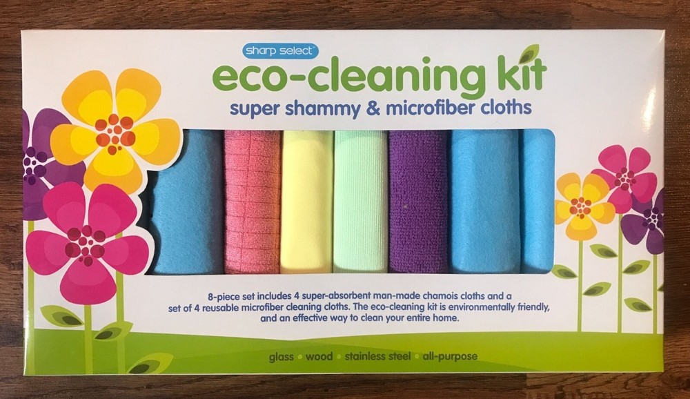 Eco-Cleaning Kit Super Shammy (Chamois) & Microfiber Cloths, 8-Piece Set, New