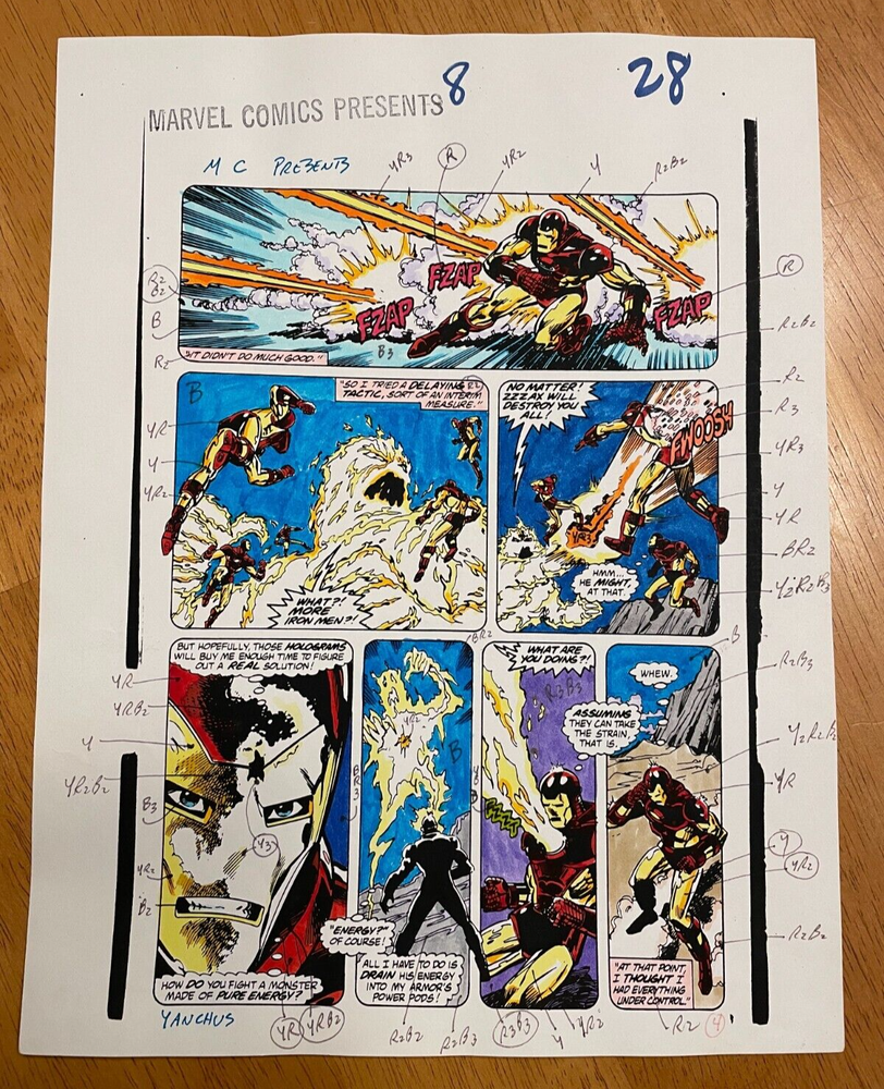 MCP #8 IRON MAN ART original COLOR GUIDE  ZZZAX marvel WILD DETAILED BATTLE