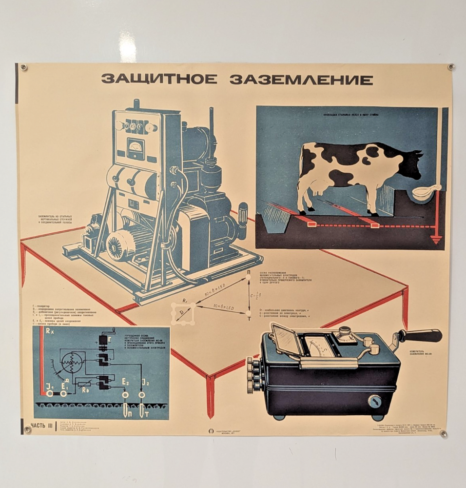 1971 industrial design -  Soviet Safety Farmer Poster - Protective Grounding