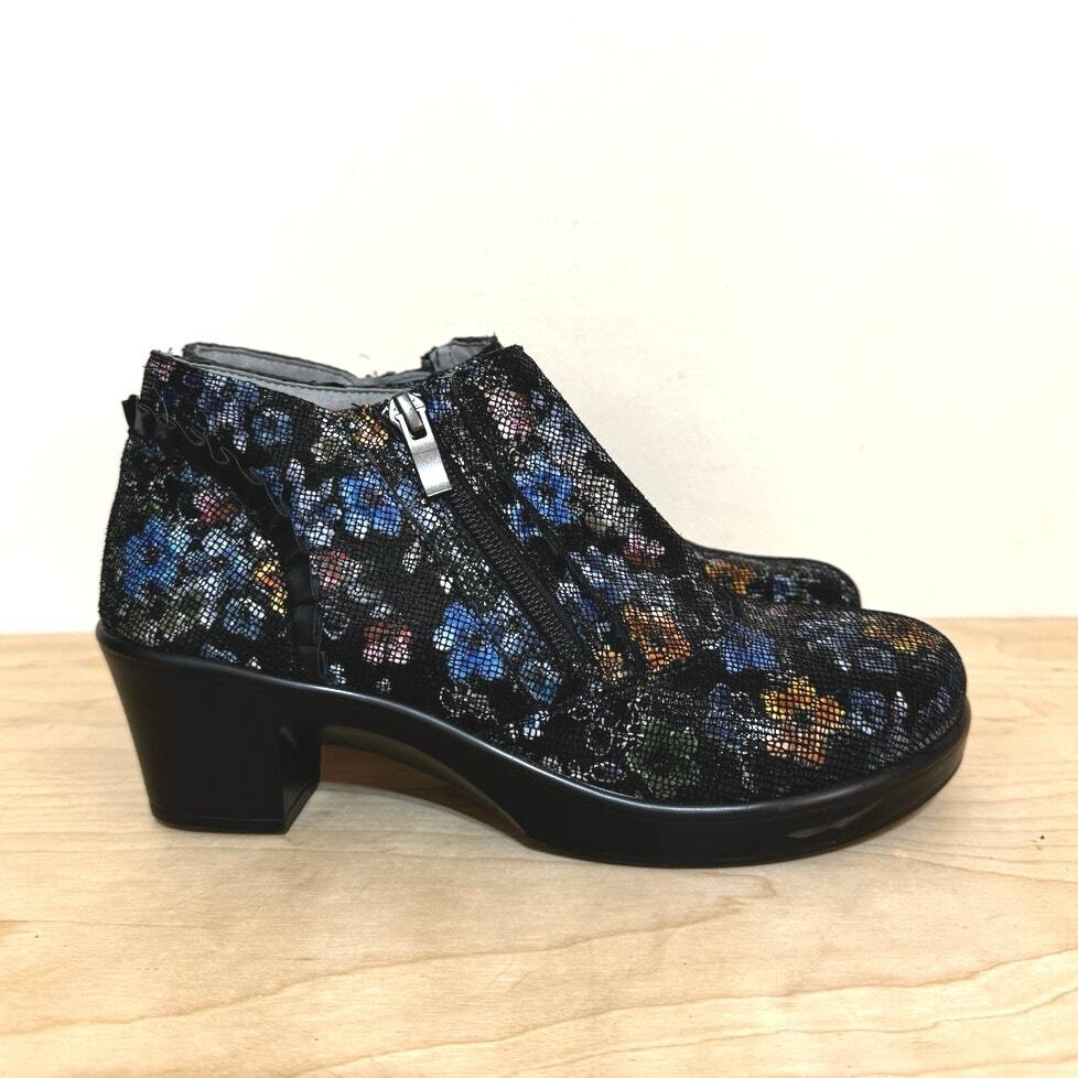 ALEGRIA Women’s Leather Floral PrintSide Zip  Ankle Boots Size 38 US 8