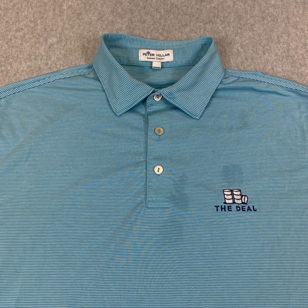 Peter Millar Shirt Men's Medium Blue Short Sleeve Summer Comfort Golf Polo FLAW