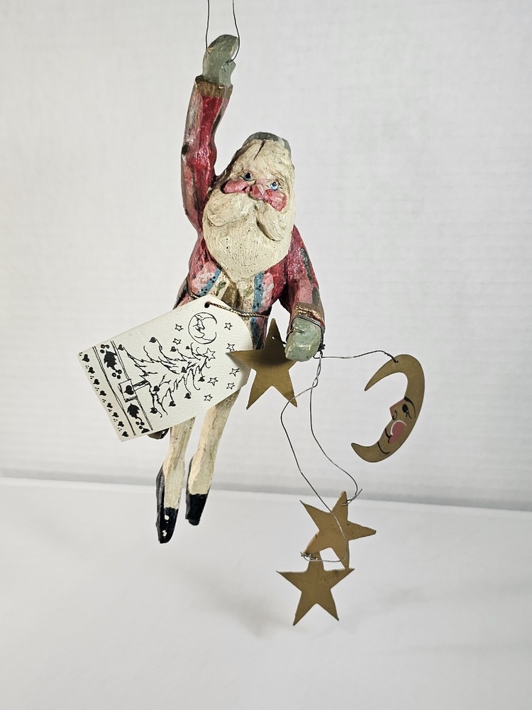 VTG House of Hatten Elf Santa Christmas Ornament with Bells Stars & Moon