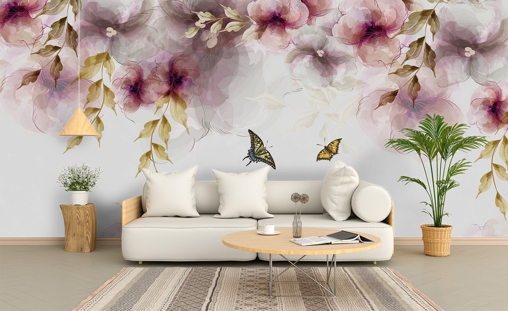 3D Flower Butterfly Watercolor Wall Murals Wallpaper Murals Wall Sticker