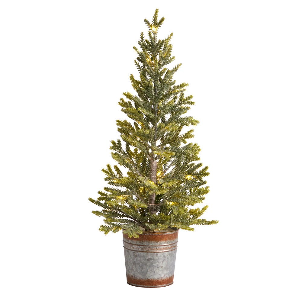 26-Inch Pine Natural Look Christmas Tree with 35 Warm White Lights - Green Artificial Holiday Decor