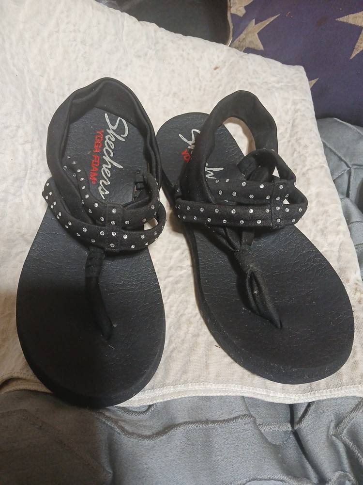 Skechers Women Sz 9 Black Yoga Foam Meditation Slingback Sandals