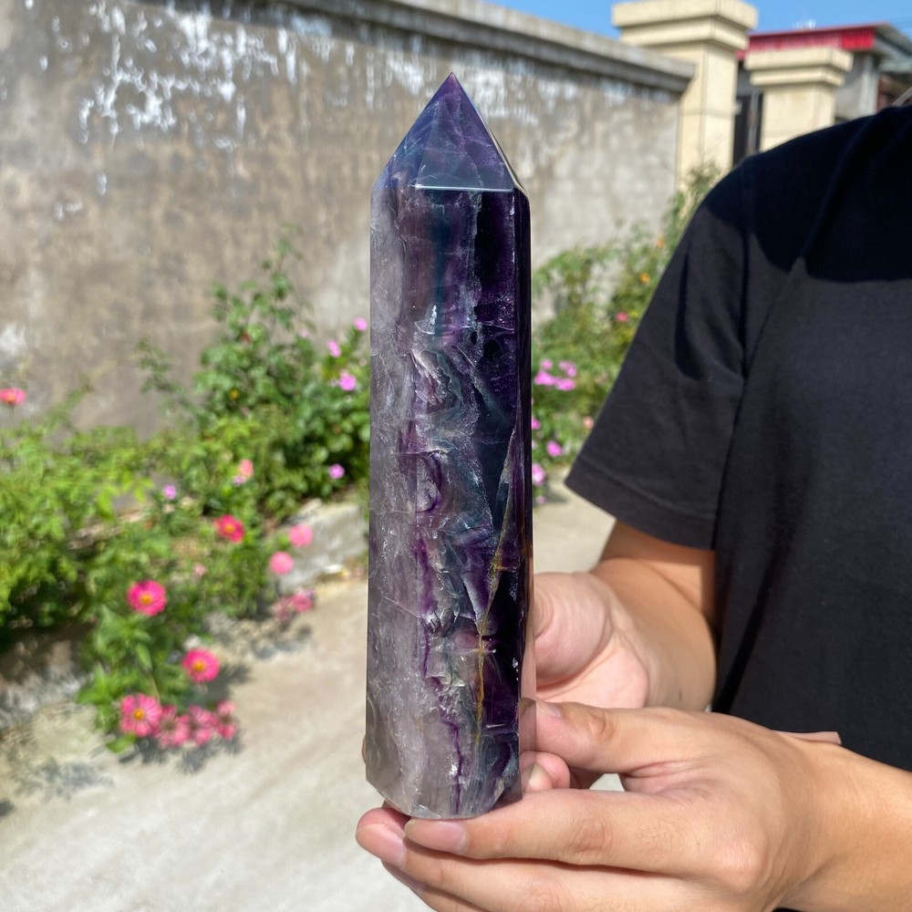 1.7lb Natural Colourful Fluorite Obelisk Quartz Crystal Wand Tower Point Healing