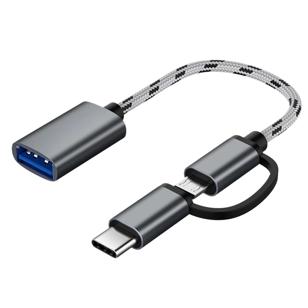 2-in-1 USB OTG Cable Type-C/Micro-USB to USB 3.0 Adapter Braided Design