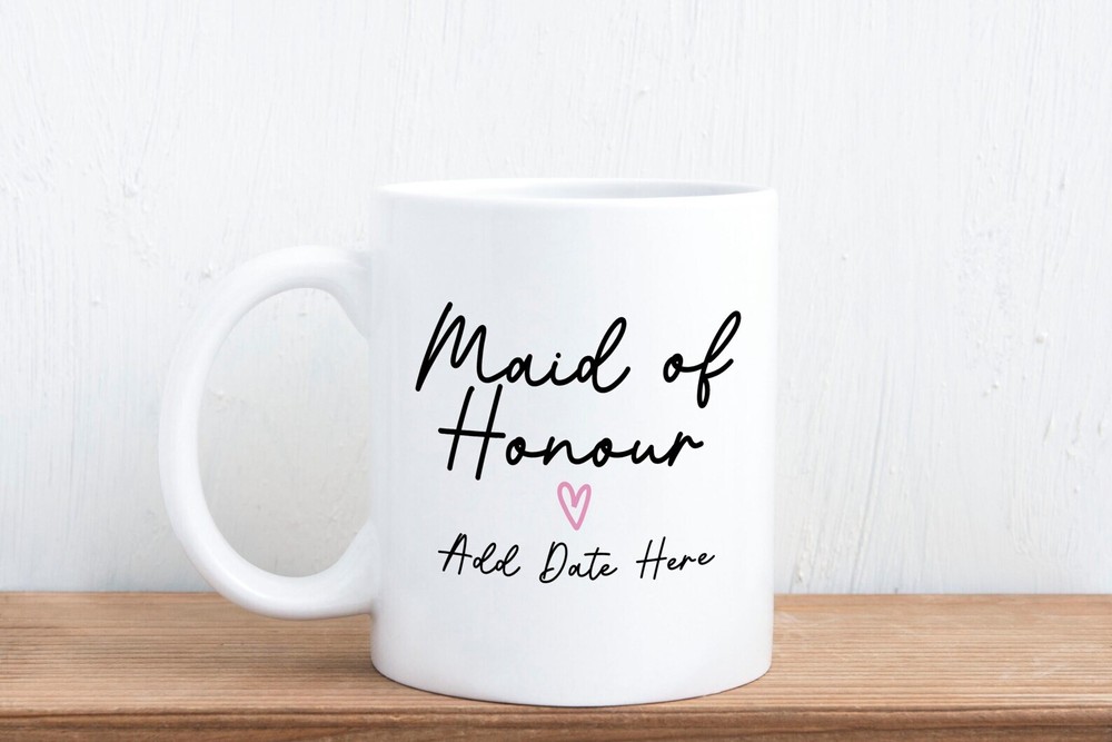 Custom Maid of Honour Wedding Date Mug - Personalized Gift  