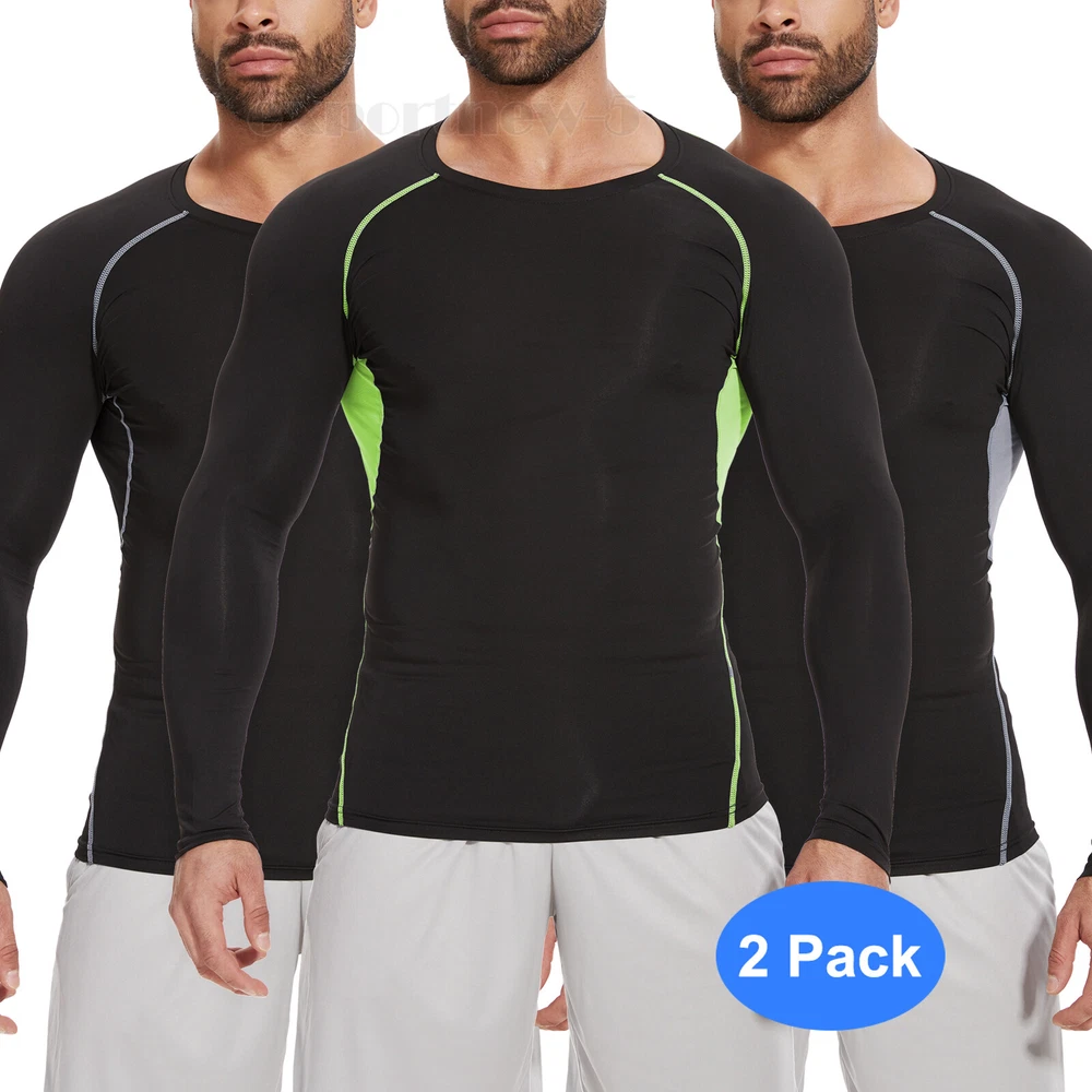 2-Pack Men's Compression Base Layer Tight Long Sleeve Shirts