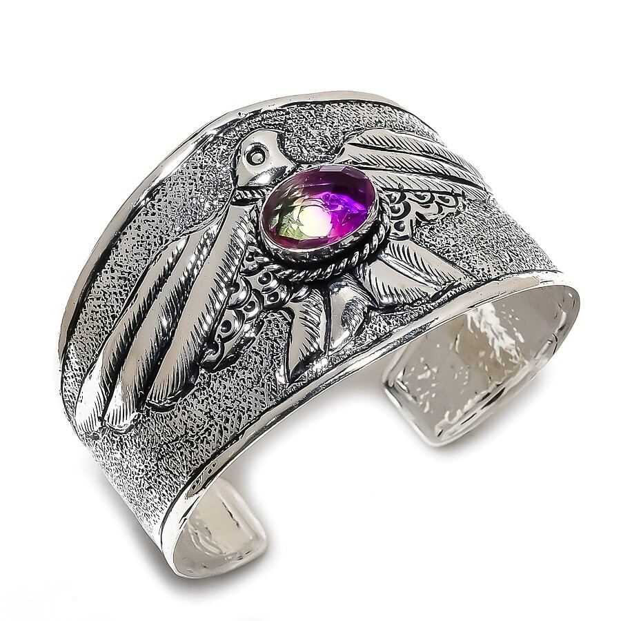 Eagle - Bi-Color Tourmaline Gemstone Handmade Cuff Jewelry Bangle Adjst. KC-112