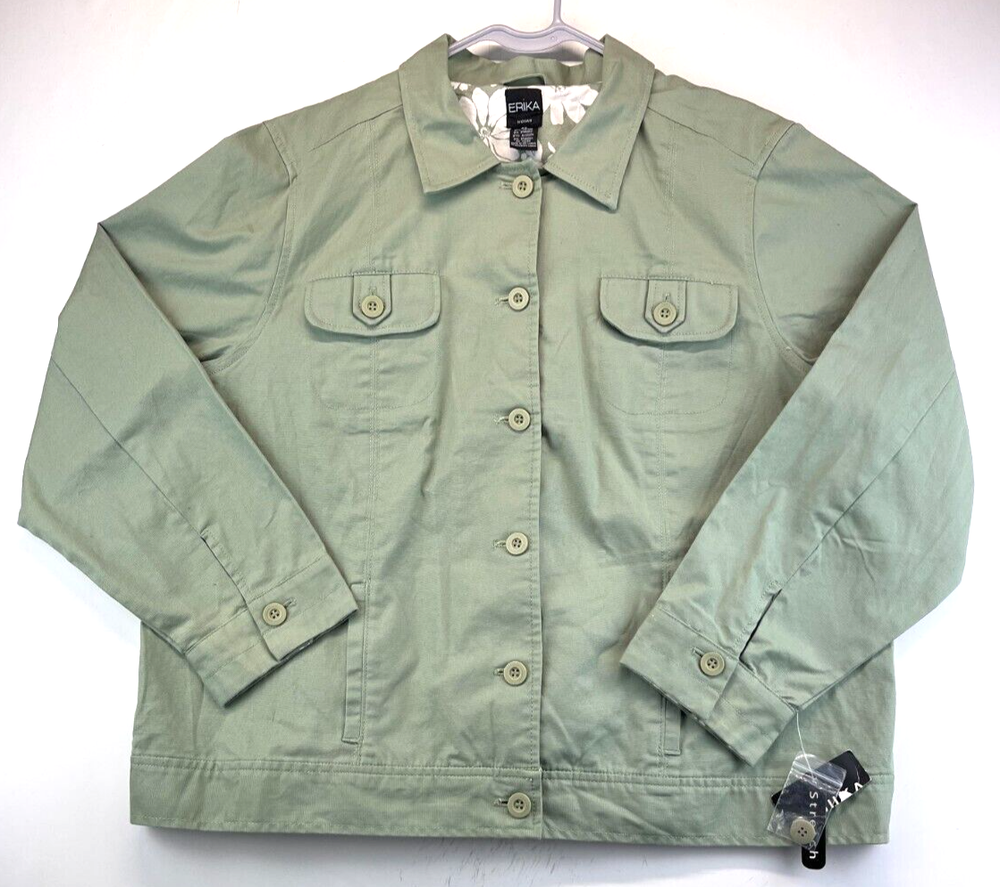 Erika Canvas Jacket - Olive Green - Button - Front Pockets Womens Size 22 (2014)