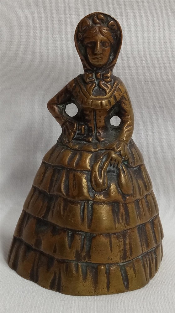 Vintage Figural Brass Lady in Dress Bell Figurine