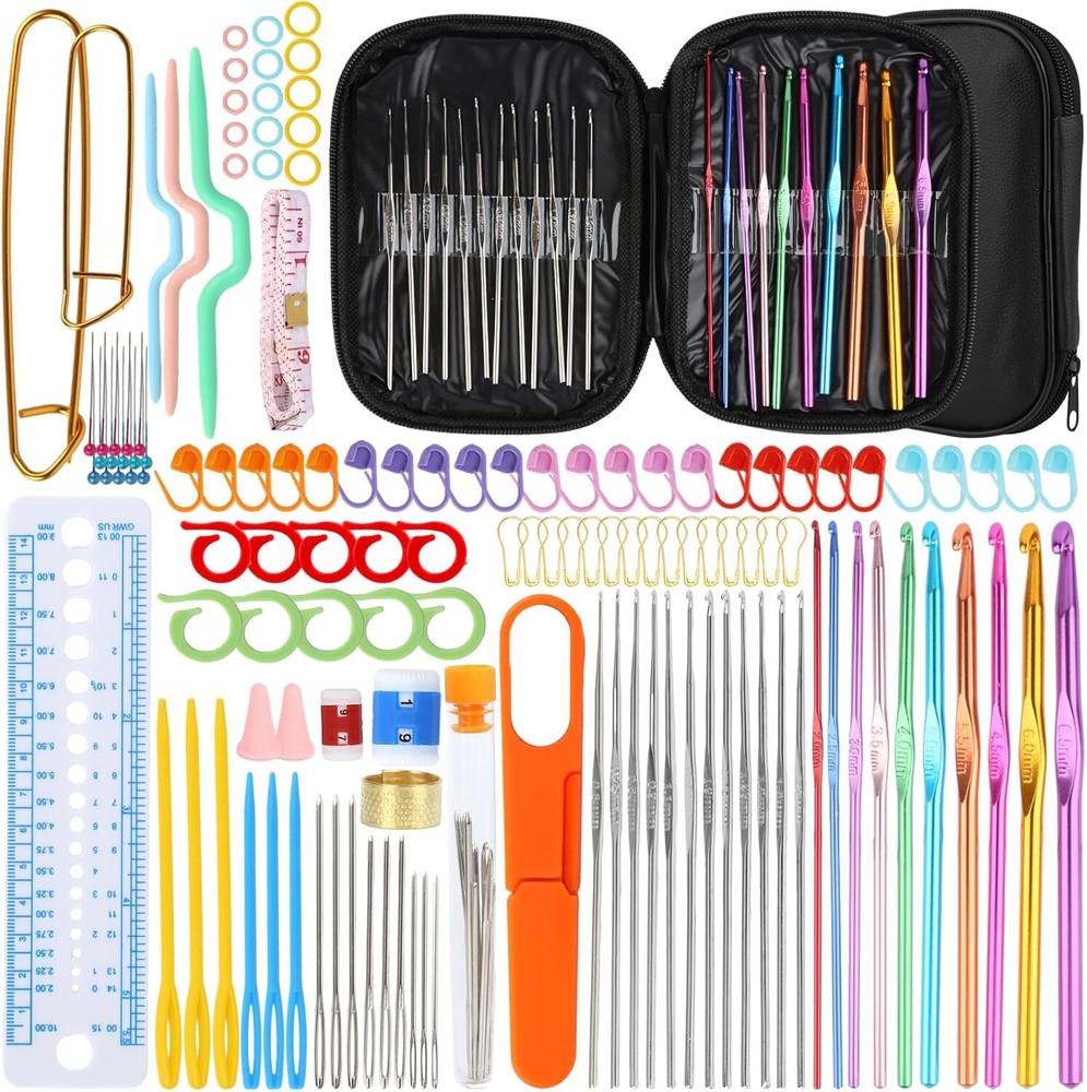 Ergonomic Crochet Hook Set with Carry Pouch Knitting Needles Kit for Starters