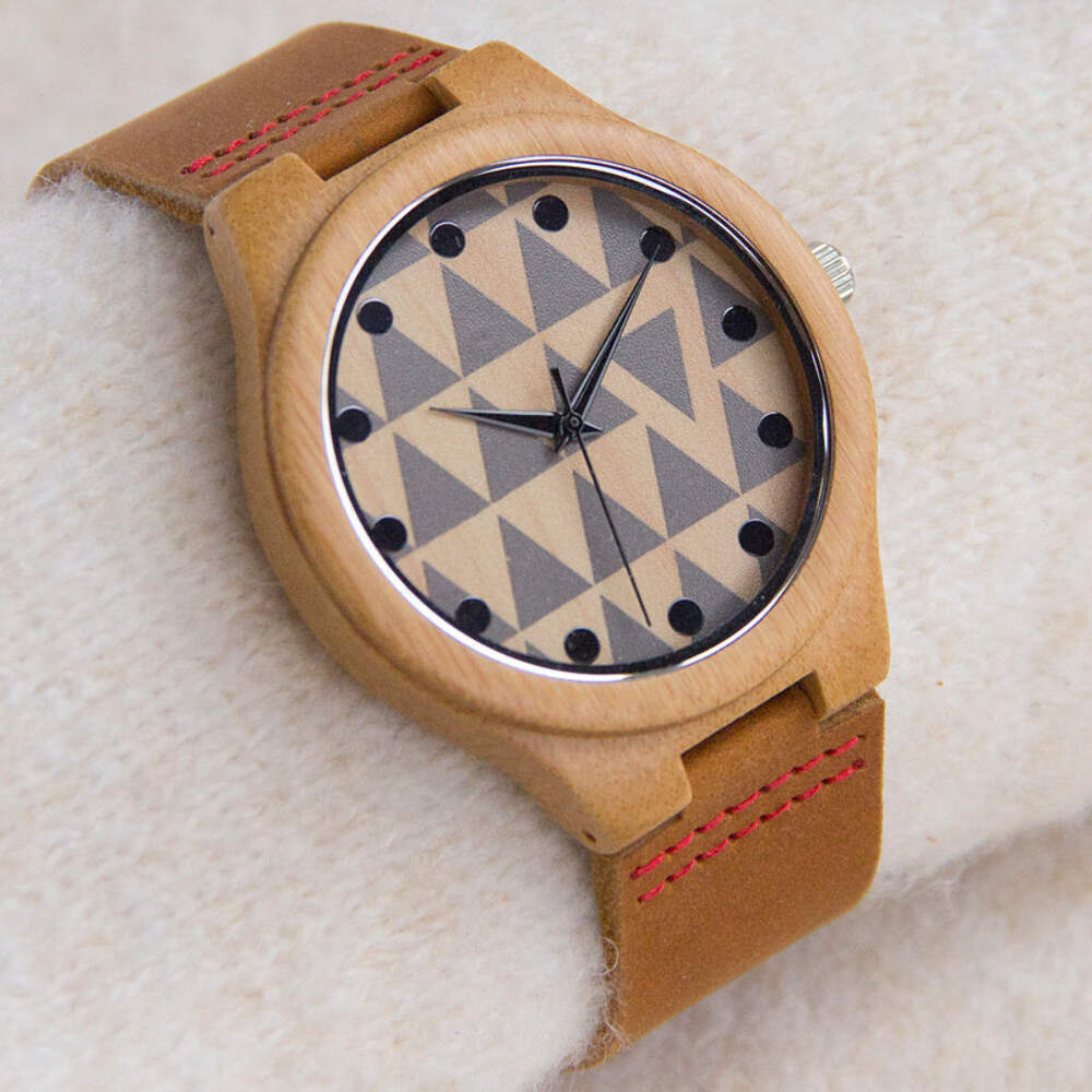 Bamboo Wood Casual Business Watch with Genuine Leather Strap