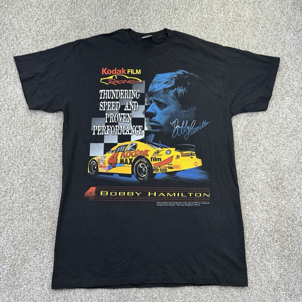 VINTAGE Kodak Film Bobby Hamilton Racing T Shirt Adult Large Single Stitch Black