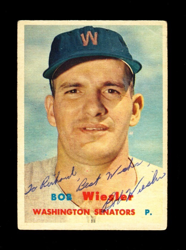 1957 TOPPS BOB WIESLER #126 SENATORS SIGNED AUTOGRAPH