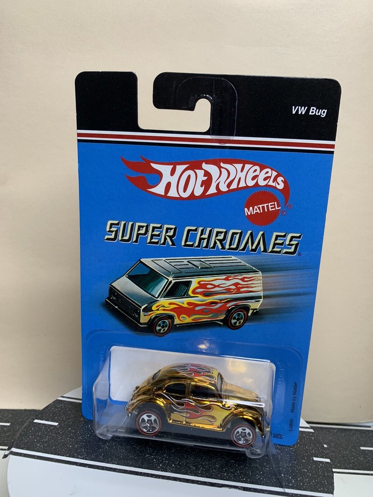 2006 Hot Wheels Super Chromes Volkswagen VW BUG Gold w/Flames & RL-5sp NIP