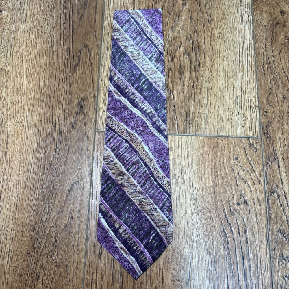 VTG Oscar de la Renta Couture Collection Purple 100% Silk Abstract Mens Necktie