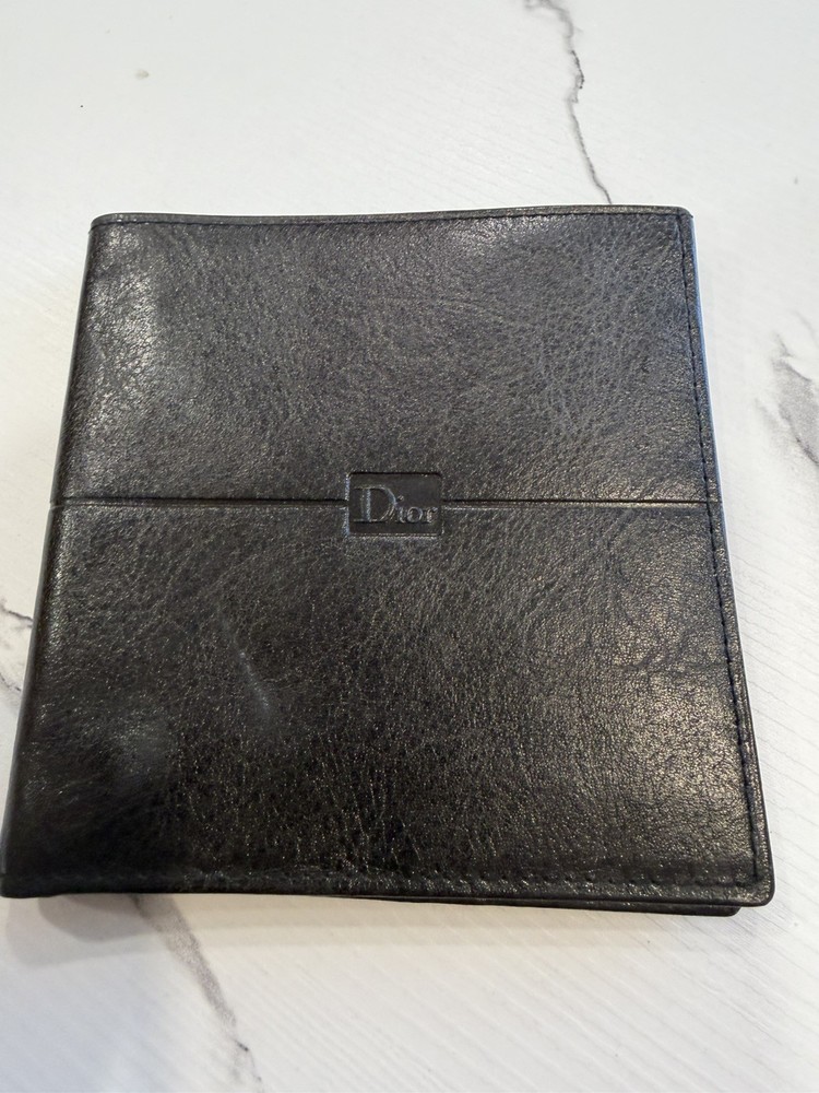 Vintage Christian Dior Mens Black Leather Cardholder Bifold Wallet