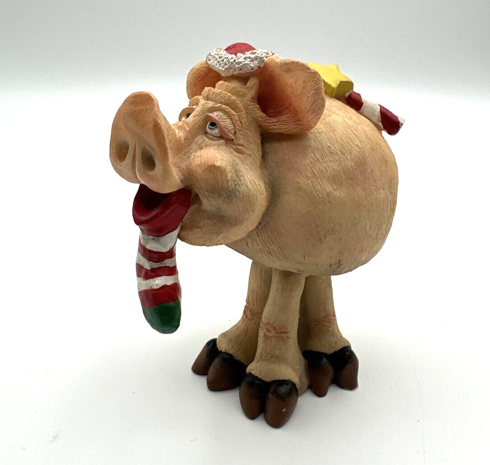 Russ Berrie Bobble Bods Prudence the Pig Christmas Pig Signed Douglas Harris