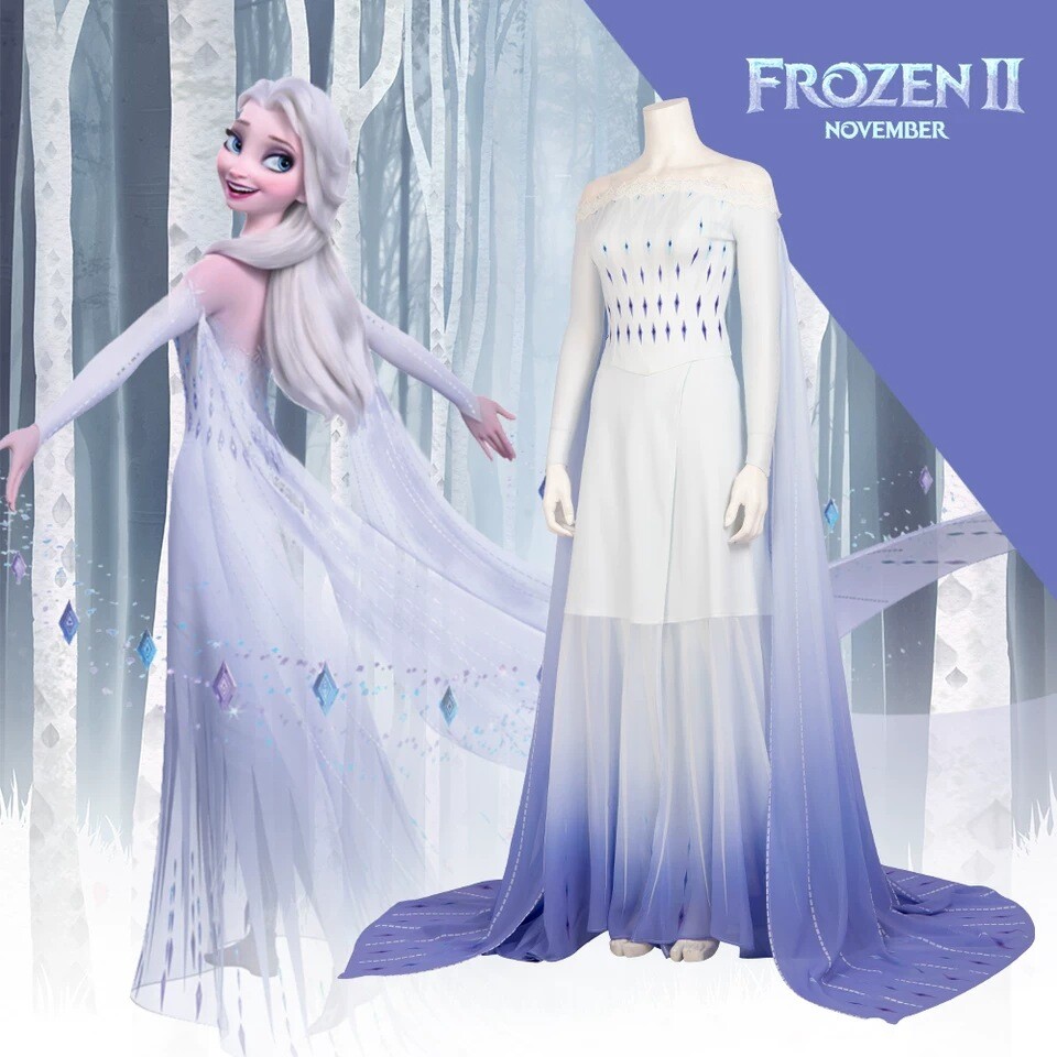 Princess Elsa Dress Cosplay Costume Birthday Party Snow Queen Dress White Outfit