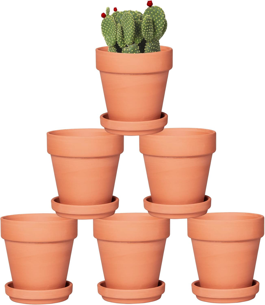 4 Inch Terracotta Pots with Saucer - 6 Pack Small Clay Plant Pots with Drainage