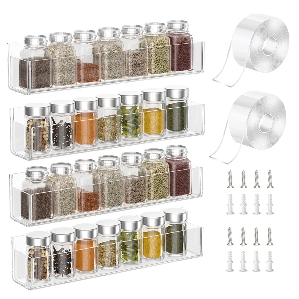 Adhesive Acrylic Spice Rack Organizer for Wall with 2 Nano Double Sided Tape,...