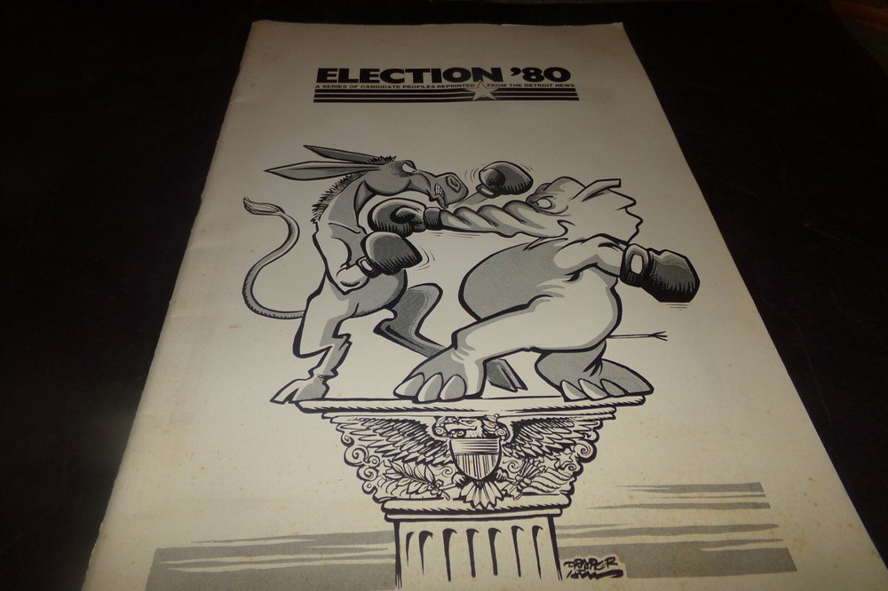 Vintage Election 1980 Newspaper Book reported Detroit News Ronald Reagan + Ad's