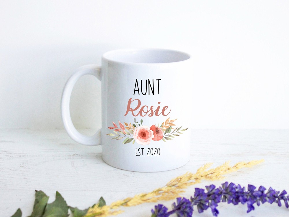 Peach Floral Personalized Aunt Mug Gift New Aunt Gift Baby Announcement Best