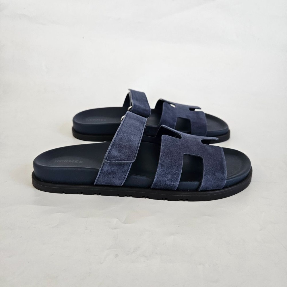 Hermès Bleu Céleste Suede Chypre Sandals Size 40.5