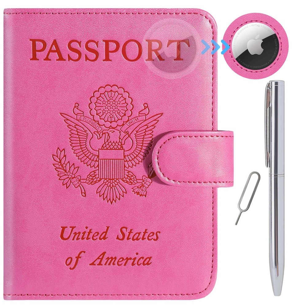 Airtag Passport Holder Cover Wallet RFID Blocking Leather Case Travel Essenti...
