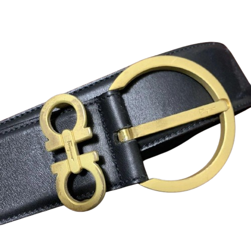 Authentic Salvatore Ferragamo Black Leather Buckle Belt From Japan
