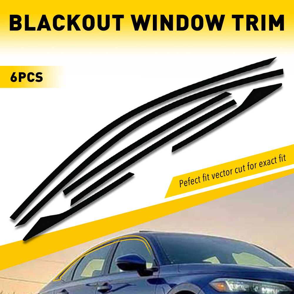 6X Chrome Black Delete Window Blackout Stickers For 2016-2021 Honda Civic Sedan