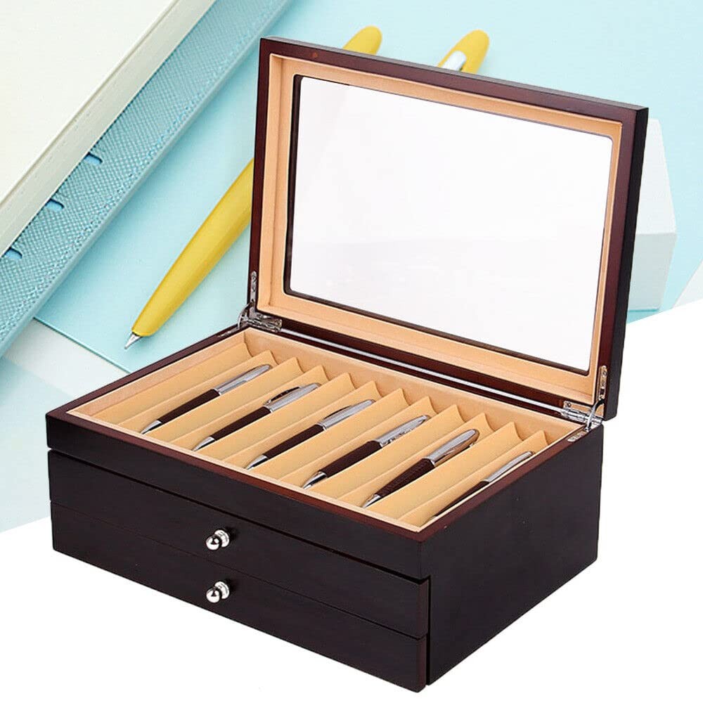 34 Slots Wood Fountain Pen Display Case Holder Storage Collector Box Organizer