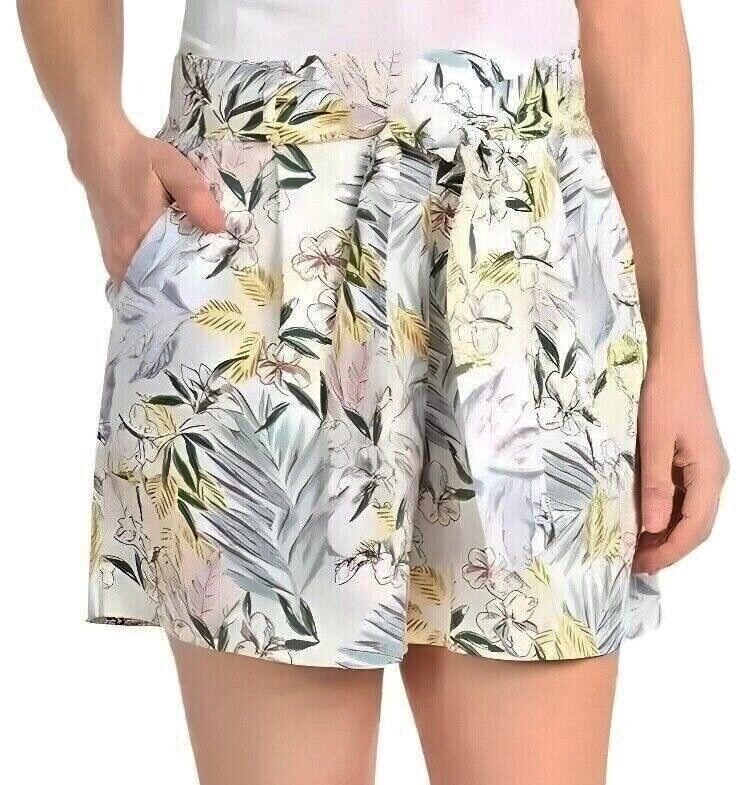 Dalia Ladies' Linen Blend Tie Front Short,  Off-White Combo, Size   L