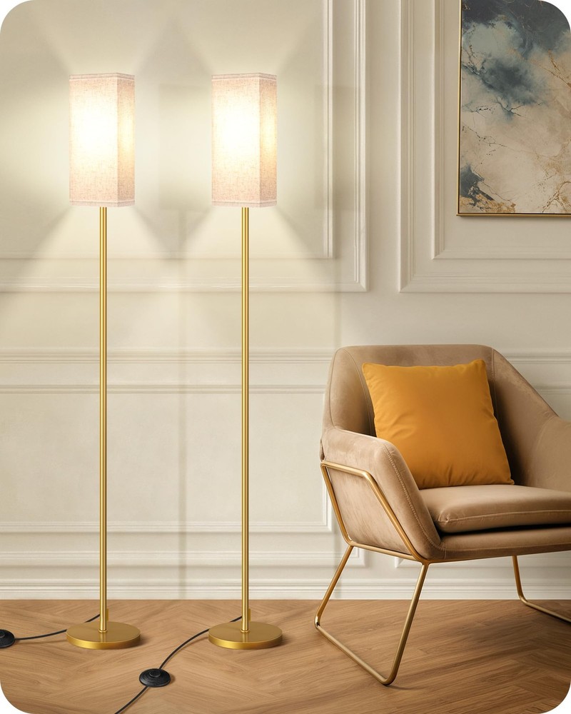 2-Pack Modern Floor Lamps with Foot Switch & Adjustable Pole - Mini Lampshade Included
