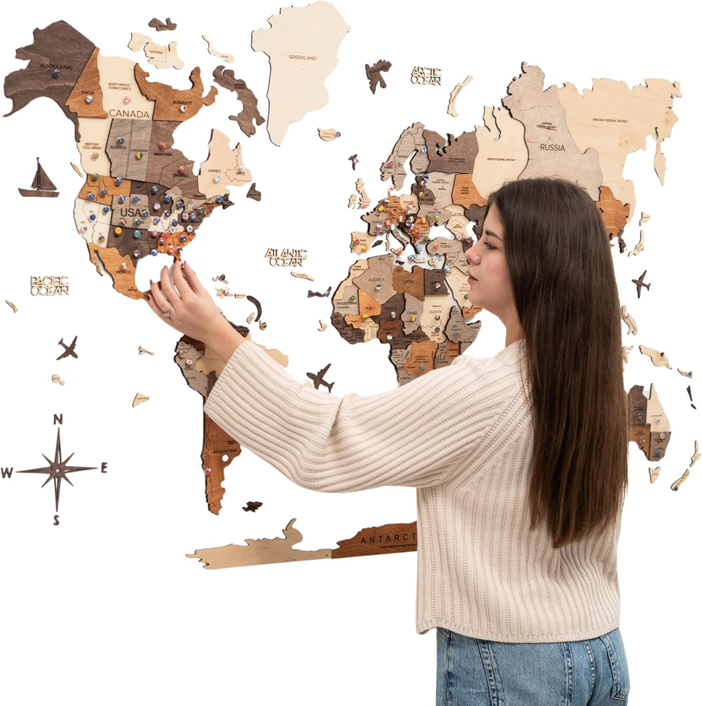 Enjoy the Wood 3D Wood World Map Wall Art Large Wood Wall Décor Housewarming Gif
