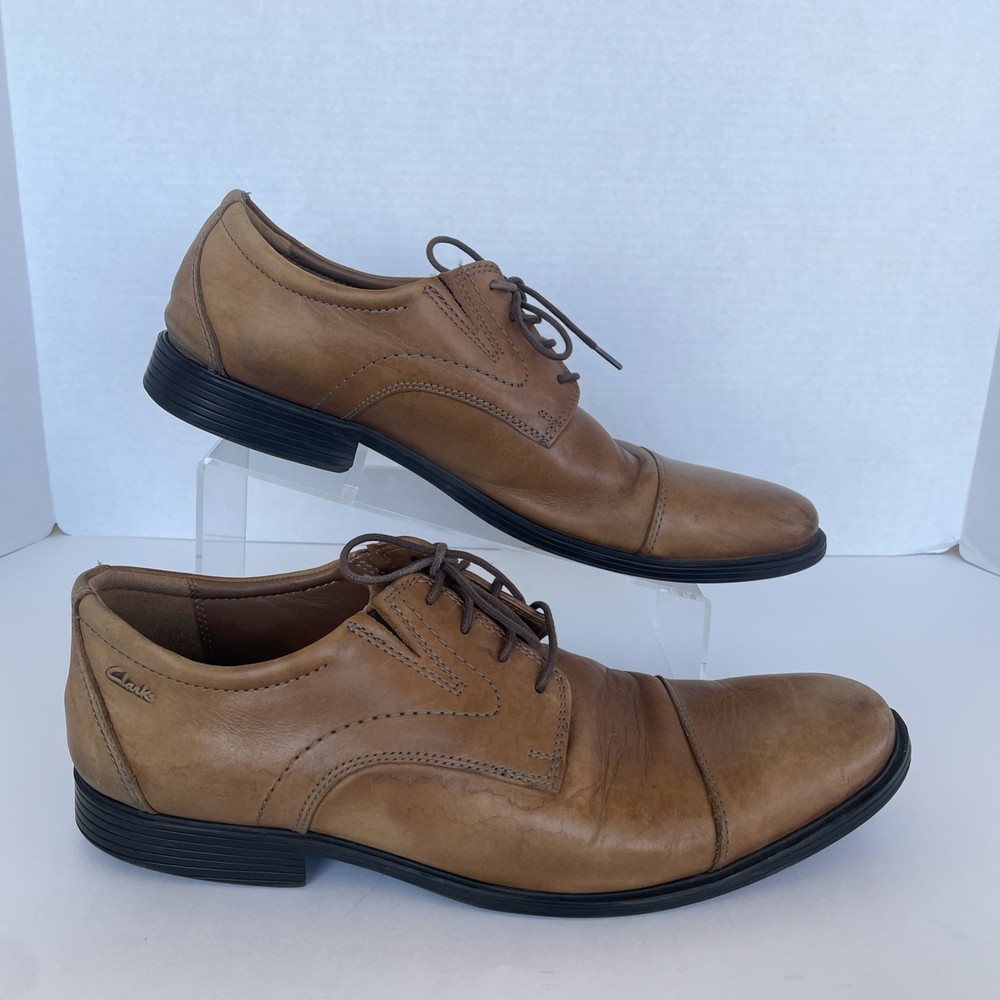 Clarks Men's Tilden Cap Oxford Shoe Dark Tan Leather Size 12