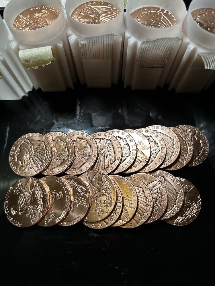 20 X 1oz .999 Fine Copper Round BU Incuse Indian Golden State Mint FULL TUBE