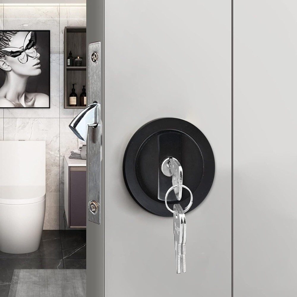 CCJH Invisible Sliding Barn Wood Pocket Door Handle Lock with Key 2.95