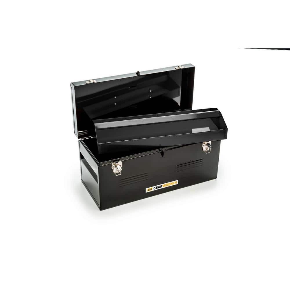 20-Inch Black Steel Tote Box with Removable Organization Tray