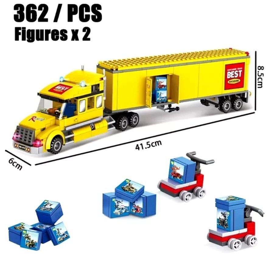 Modern City Big Cargo Freight Semi Truck Trailer Toy Bricks Set legos compatible