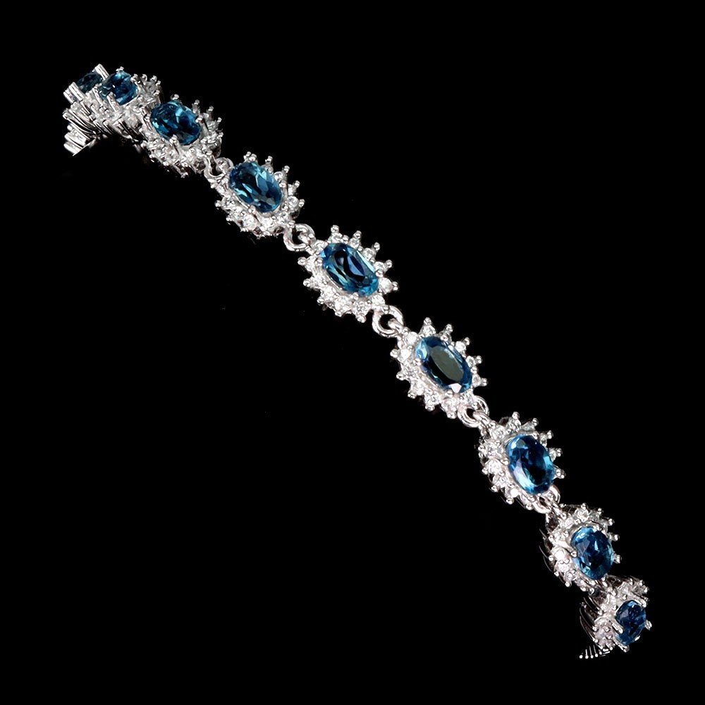 925 Sterling Silver Bracelet Oval London Blue Topaz Natural Gemstone Jewelry 10i