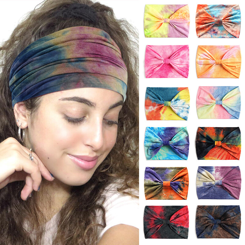 Super Wide Knotted Tie Dye Headbands Elastic Boho Vintage Hair Bands