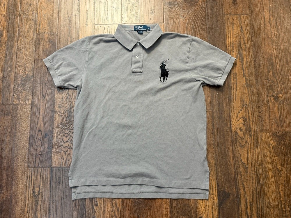 VTG Polo Ralph Lauren Polo Shirt Mens Large Gray With Black Big Pony