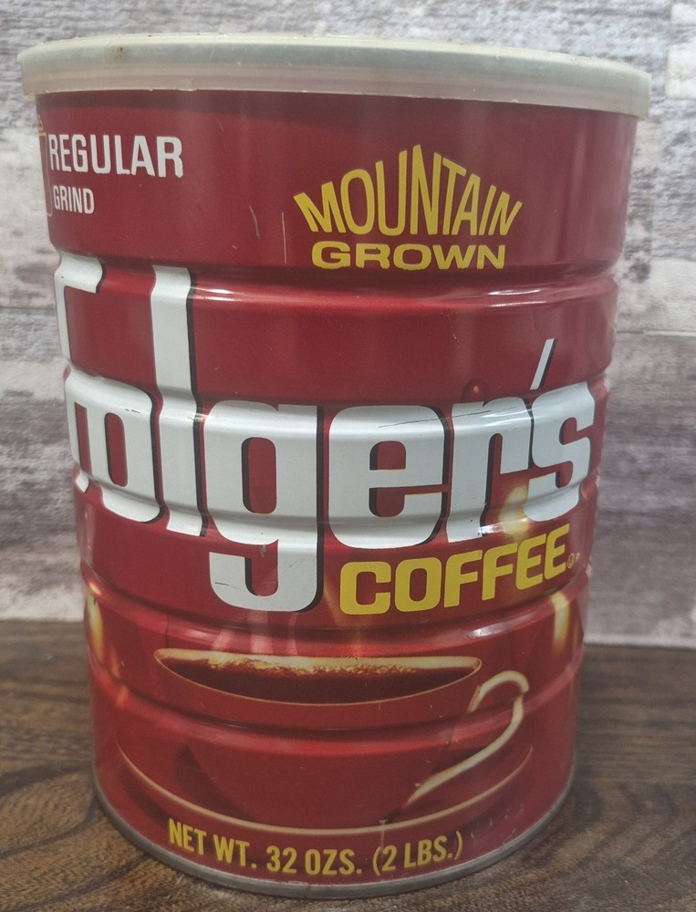 Vintage FOLGERS Mountain Grown  Coffee Metal Can With Lid Regular Grind Nice!!
